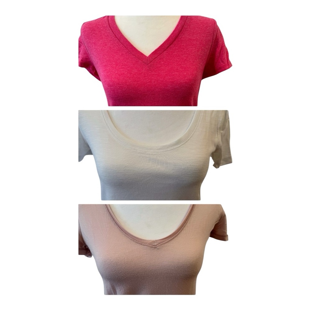 Women's V-Neck and Scoop Neck Tops - Pink, Cream, Tan Size XS